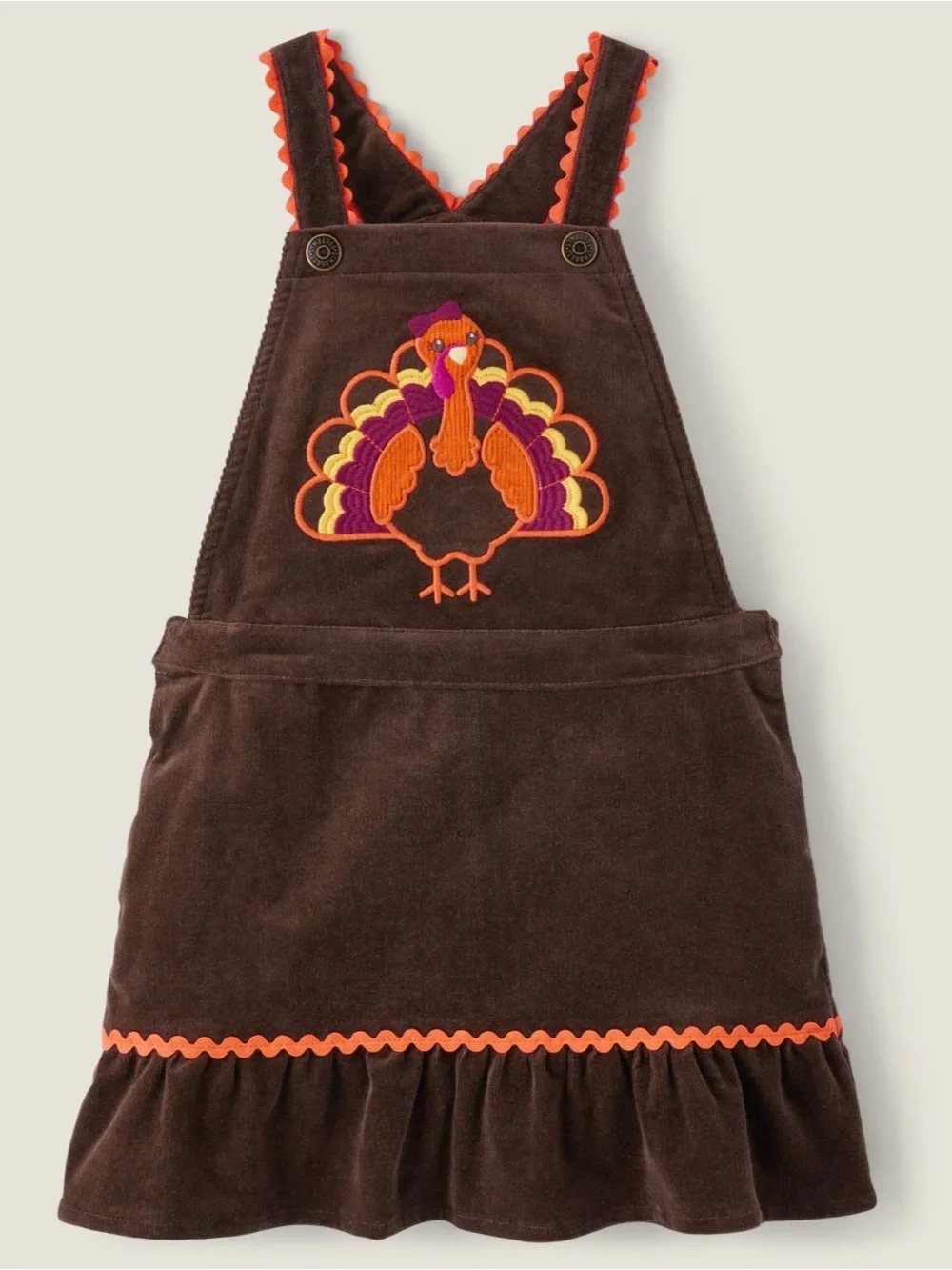 Gymboree Turkey Thanksgiving Overalls Brown Corduroy & Orange  Girl Dress Size 5